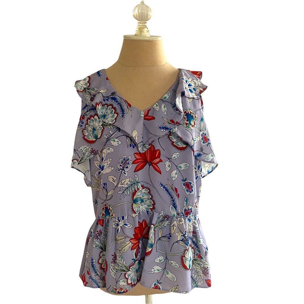 NWT Parker Women's Cold Shoulder Ruffle Top Violet Garden Size XS
